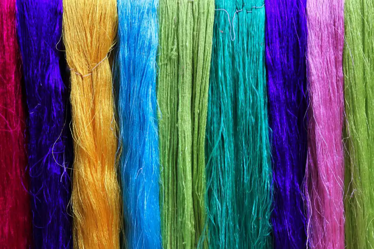 Vibrant silk hanging on display at Jim Thompson's House.