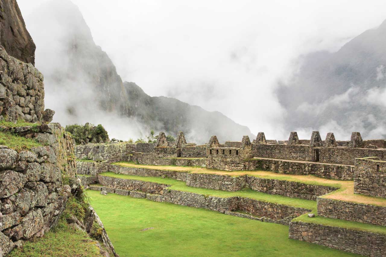 Mist rising off archaelogical ruins at Machu Picchu