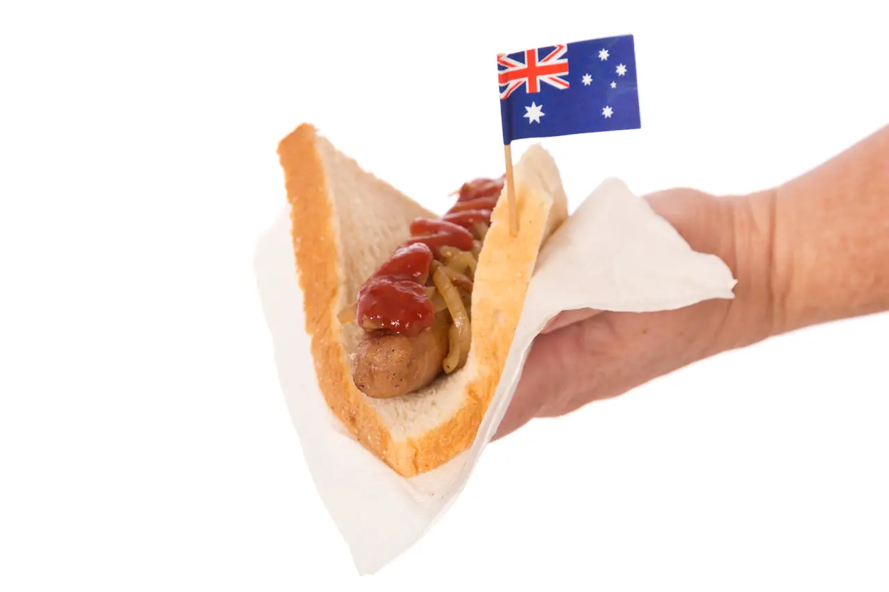 Sausage sizzle with miniature Australian flag