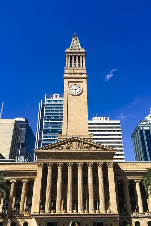 Sandstone Neoclassical building with clocktower