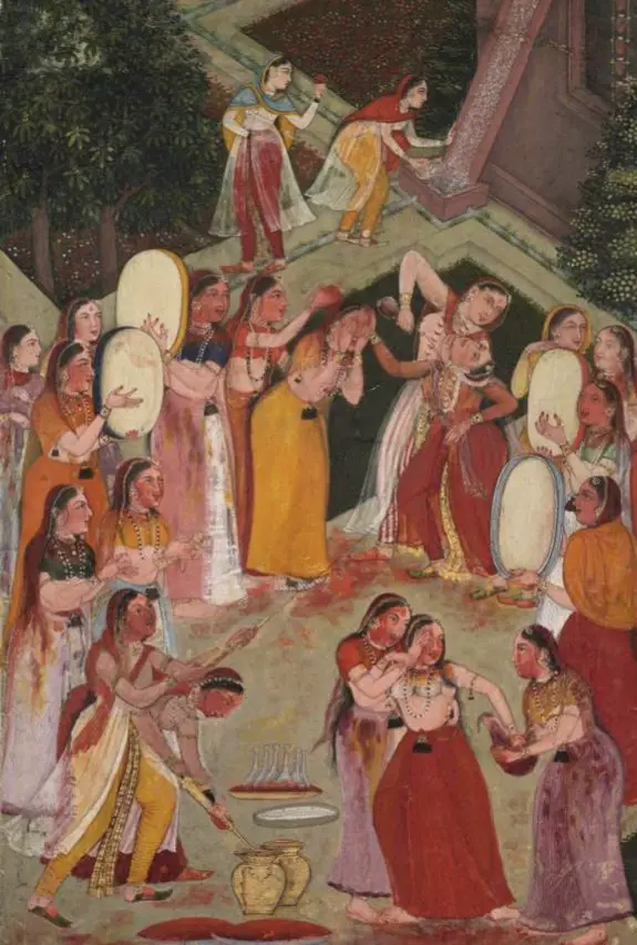 Girls Spraying Each Other at Holi c. 1640-1650, Bikaner, 17th century
