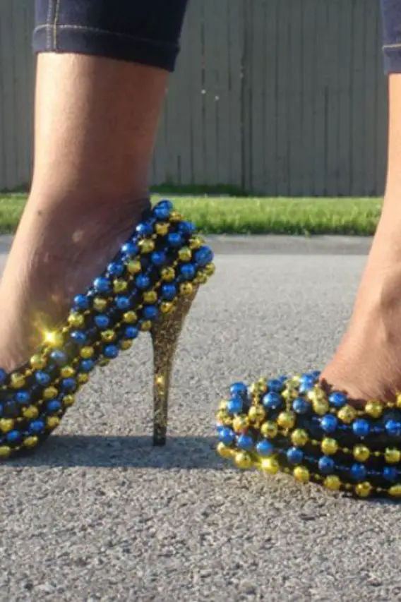 Mardi Gras bead adorned shoes