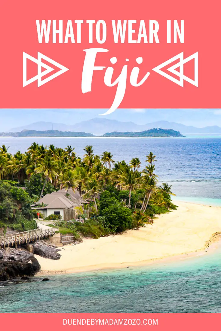 Image of tropical islands with title "What to wear in Fiji"