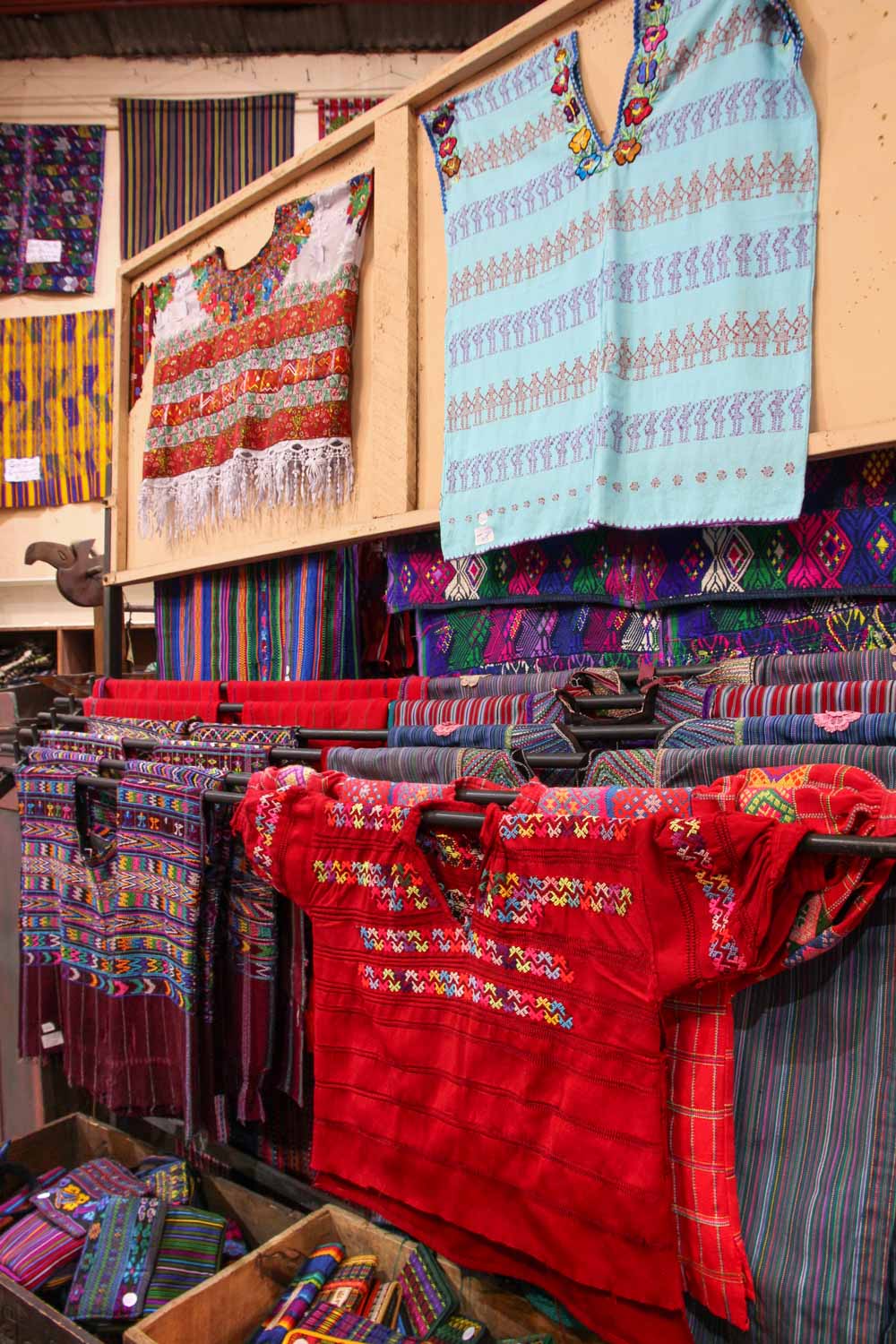 Huipils from different locations for sale in Antigua, Guatemala