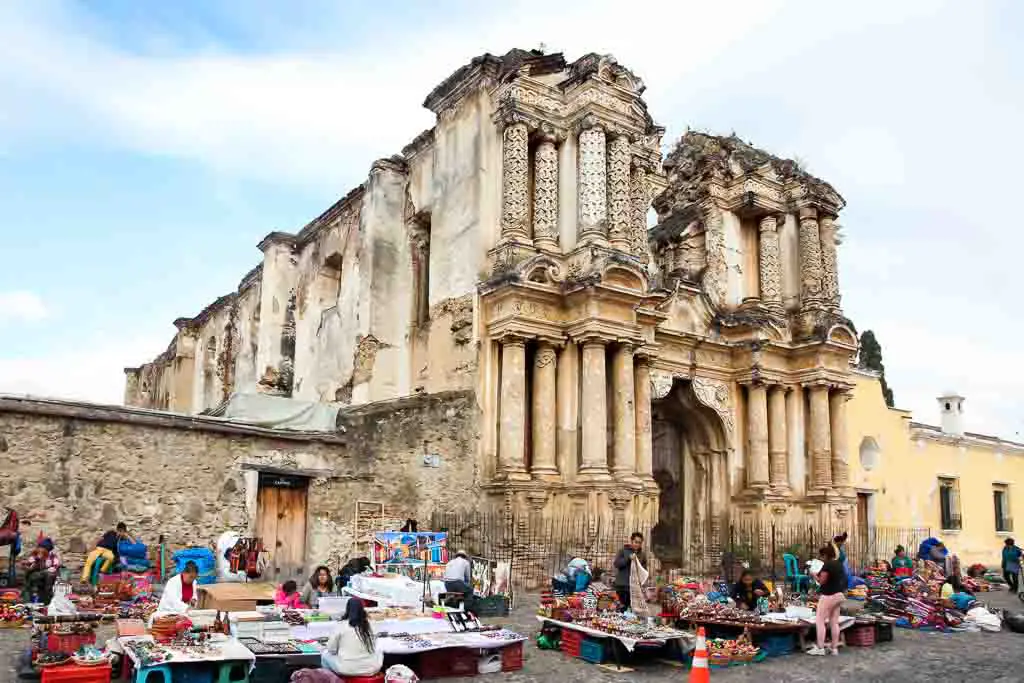 El Carmen church ruins and handicraft markets in the street our front