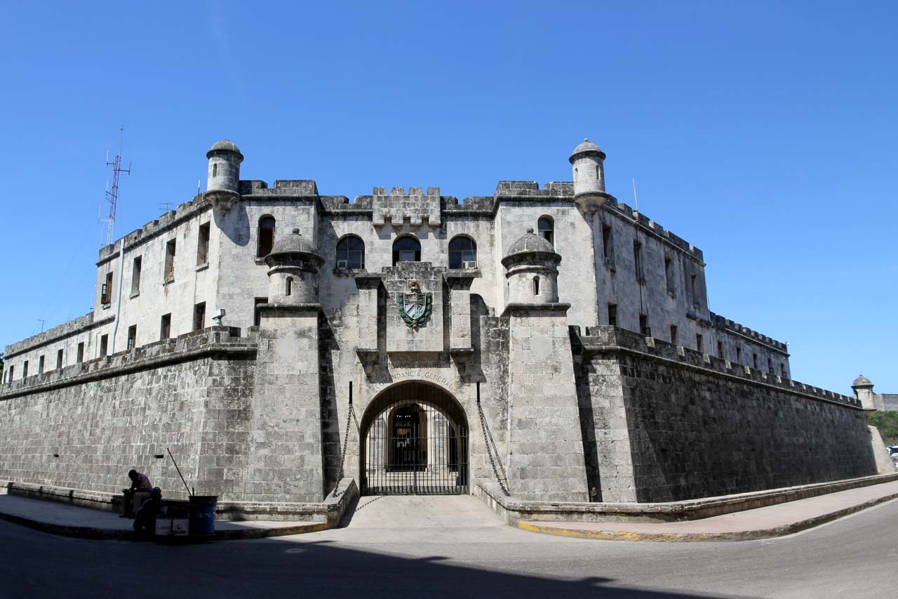 The gated front entrance of Castillo de la Real Fuerza, with arch opening in Havana, Cuba
