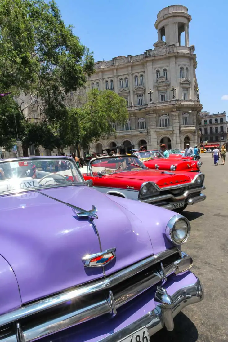Colourful row of classic American cars in Havana