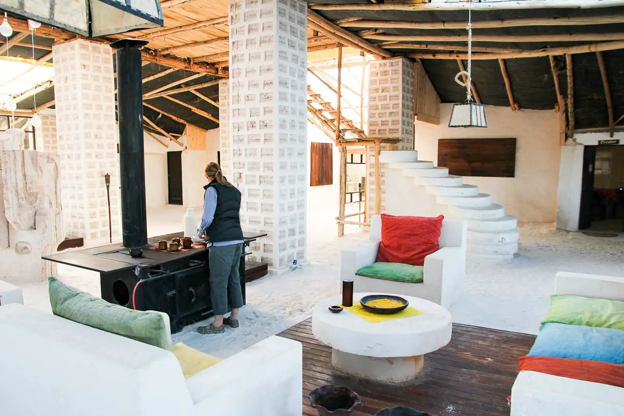 Communal lounge in Bolivian salt hotel