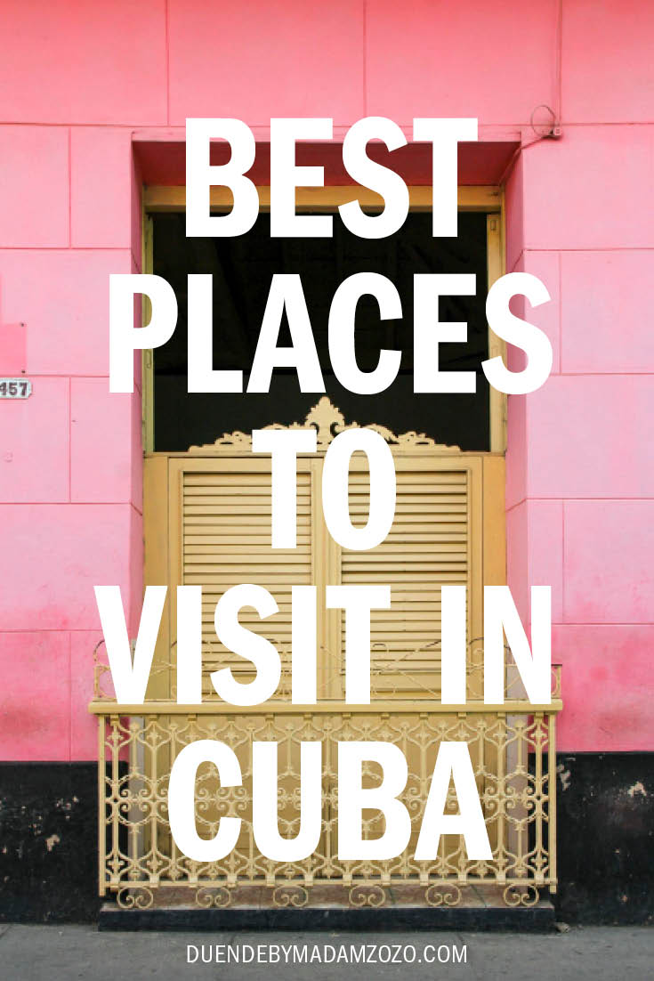 Image of a Spanish-style door in a pink wall with title "Best Places to Visit in Cuba"
