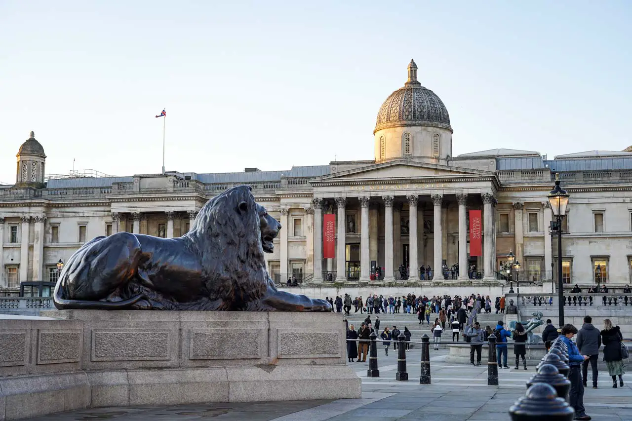 National Gallery viewed across Trafalgar Square, London