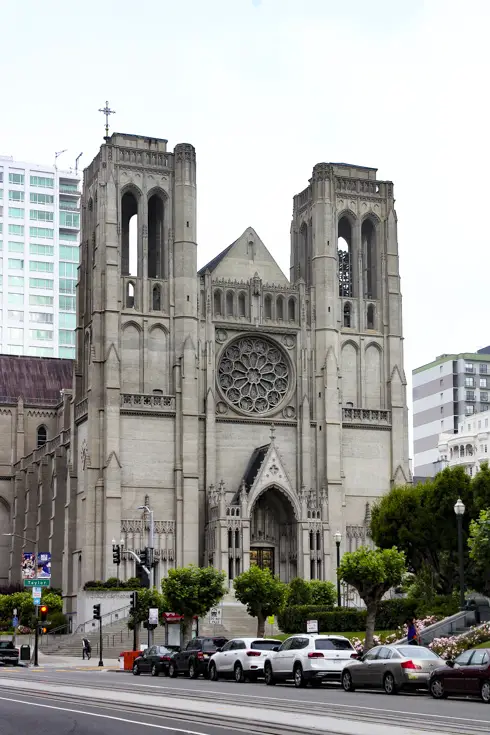 Grace Cathedral's French-Gothic exterior front facade