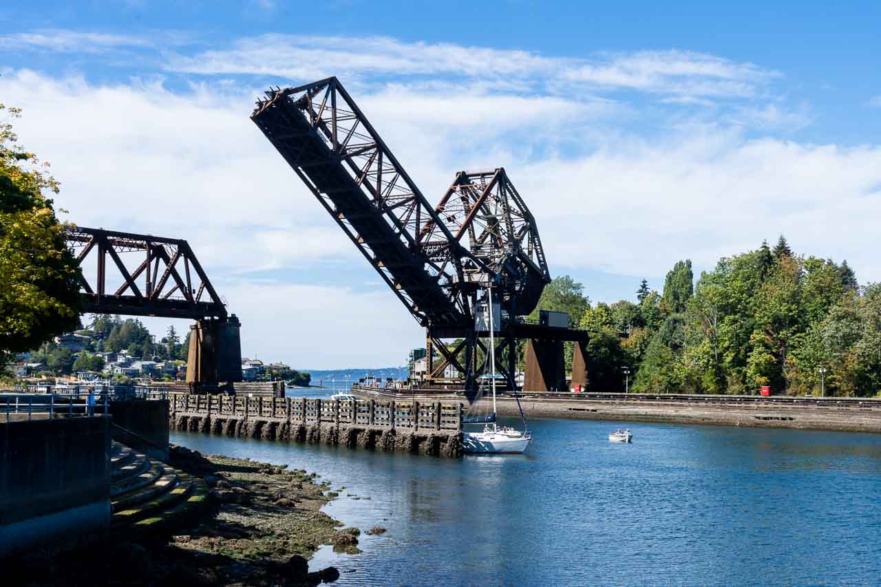 Bascule bridges open on a sunny day