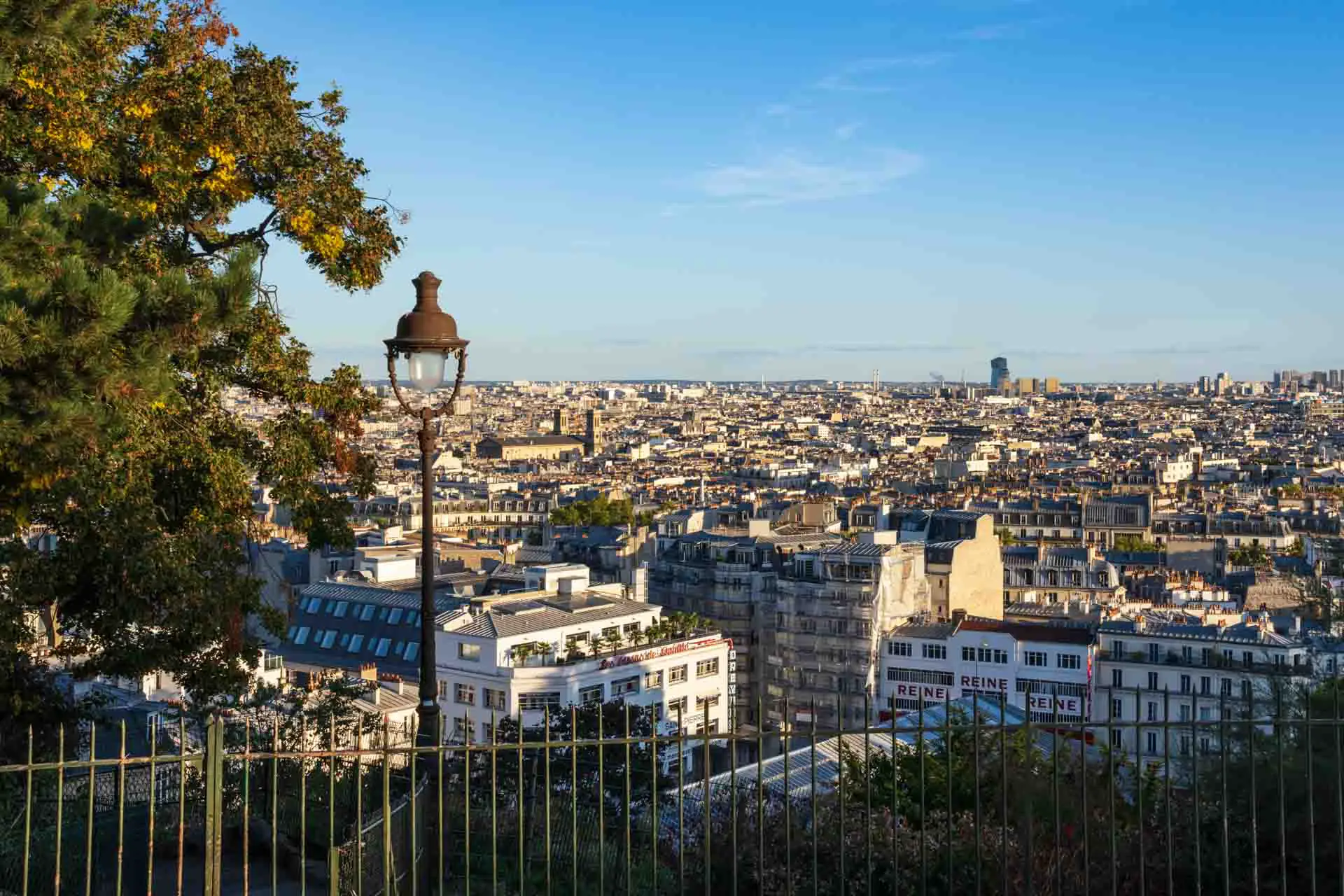Sunset view of Paris skyline from the top of Montmartre Hill