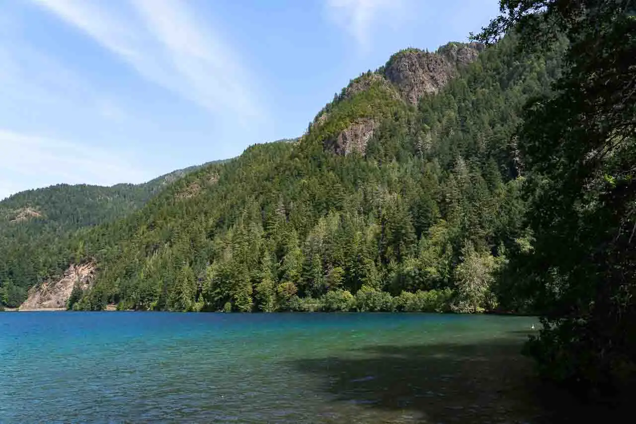 View of mountain lake with blue-green waters