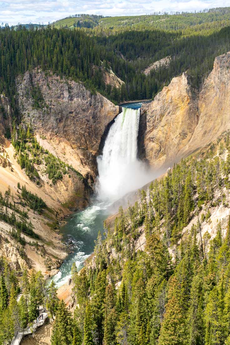 Lower Yellowstone Falls tumbling over the yellow geology of the Grand Canyon of Yellowstone