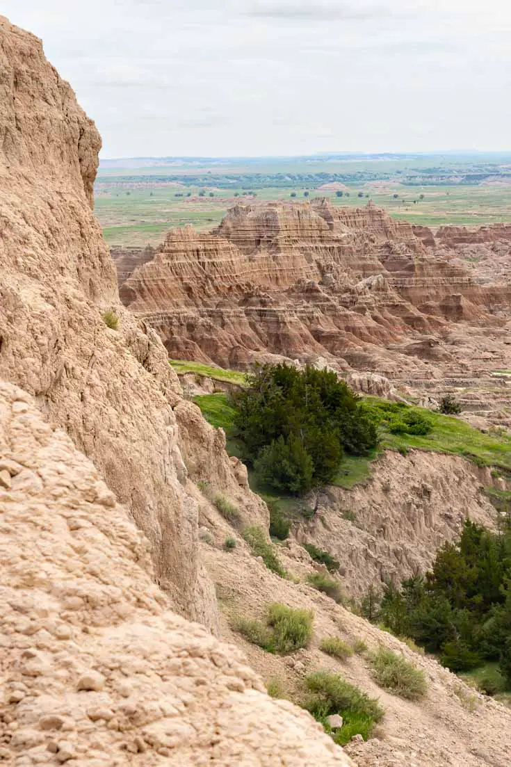 View over Badlands and prairies from high position