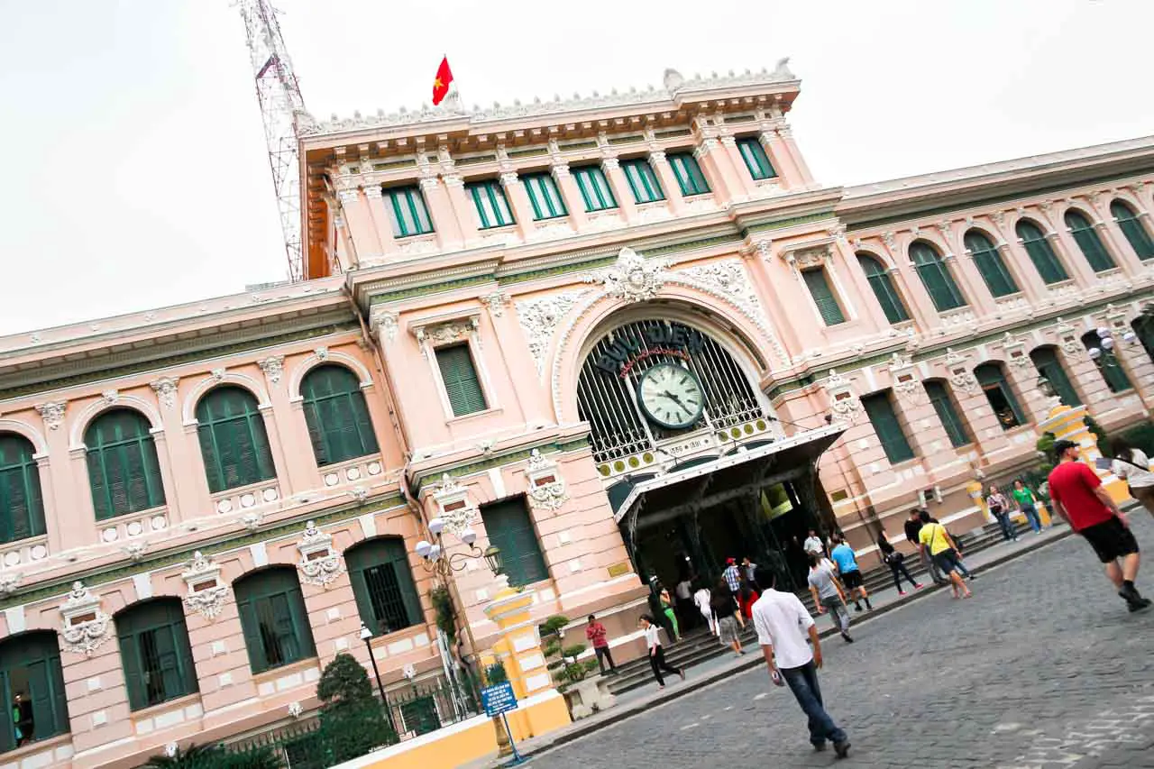 Colonial, pink exterior of Saigon Central Post Office