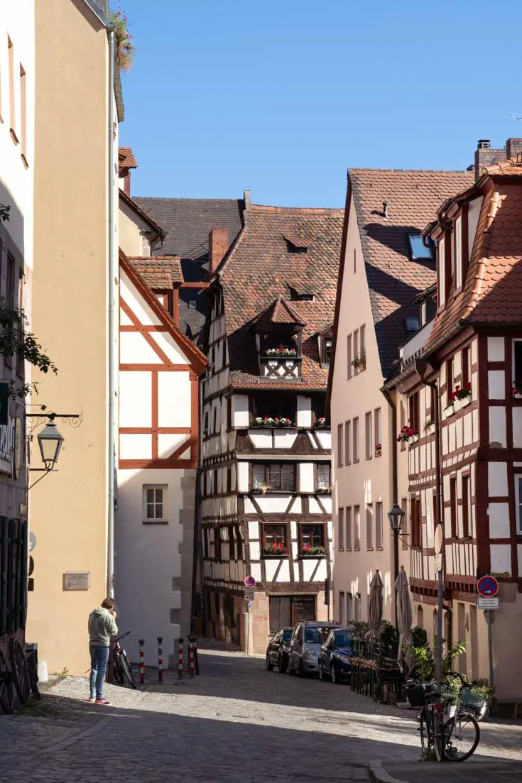 Old Nürnberg streetscape with half-timbered houses