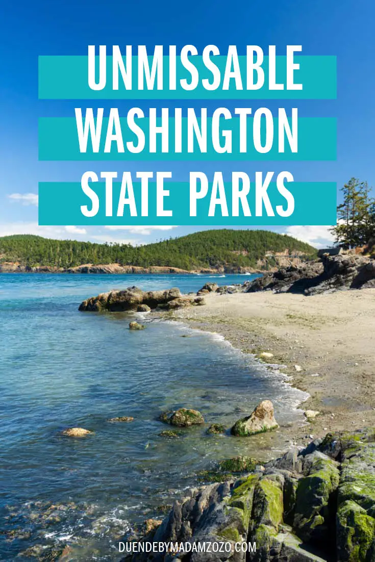 Image of beach with title "Unmissable Washington State Parks"