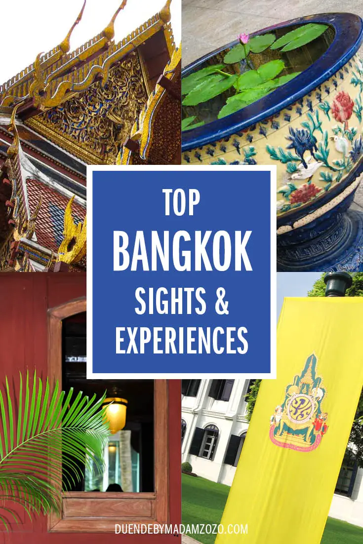 Images of Thai architecture and decoration with title "Top Bangkok Sights and Experiences"