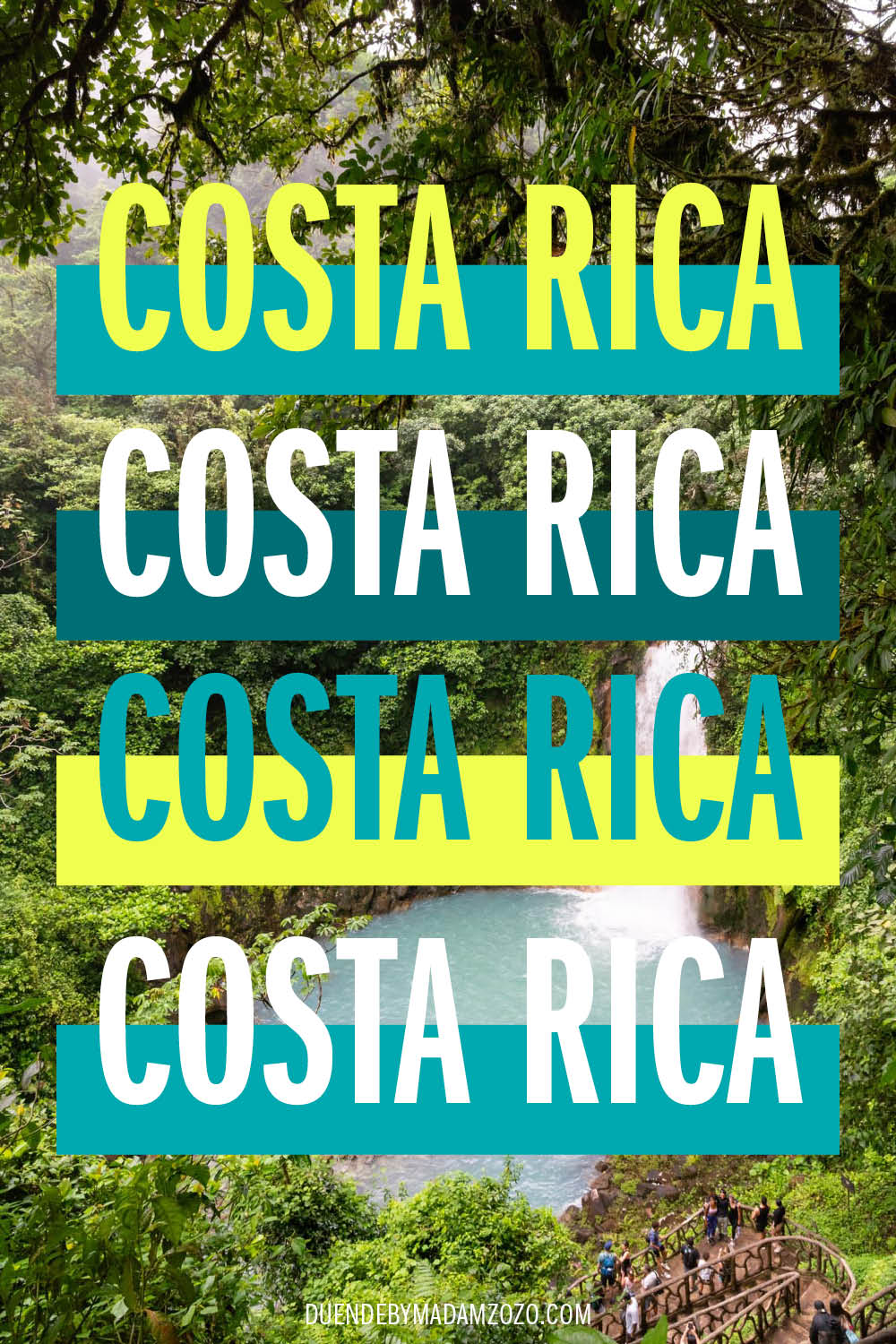 Image water fall overlaid with text reading Costa Rica in different colours