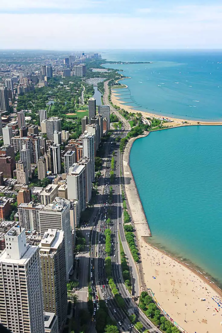 Image of Chicago and Lake Michigan from above from John Hancock Building