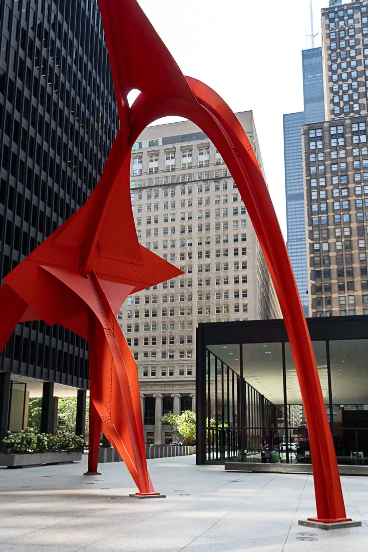 Chicago architecture viewed through Calder's red "Flamingo" sculpture