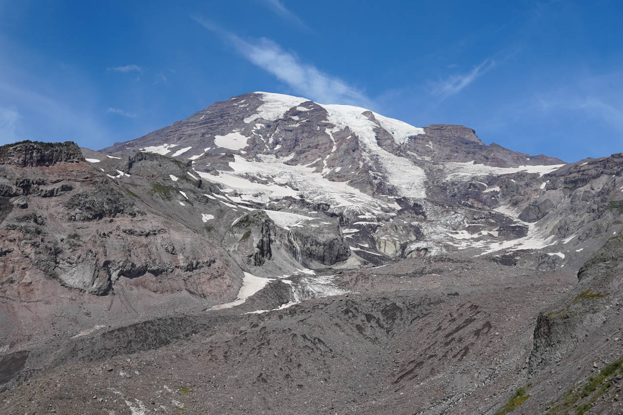 Glaciers melting on a summer day on Mt Rainier
