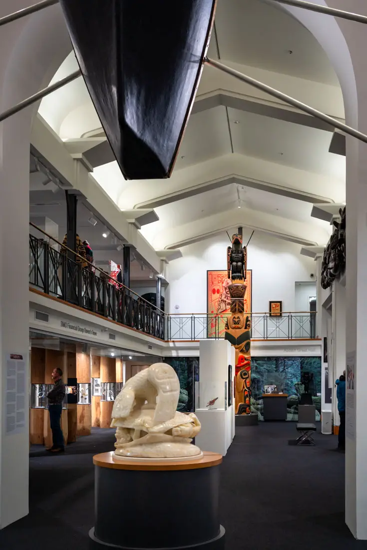 Interior of art gallery with indigenous works on display