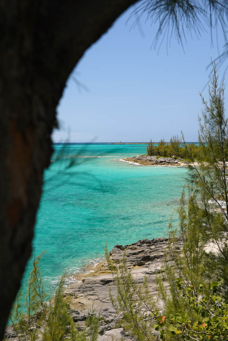 Limestone and sand coastline with clear water