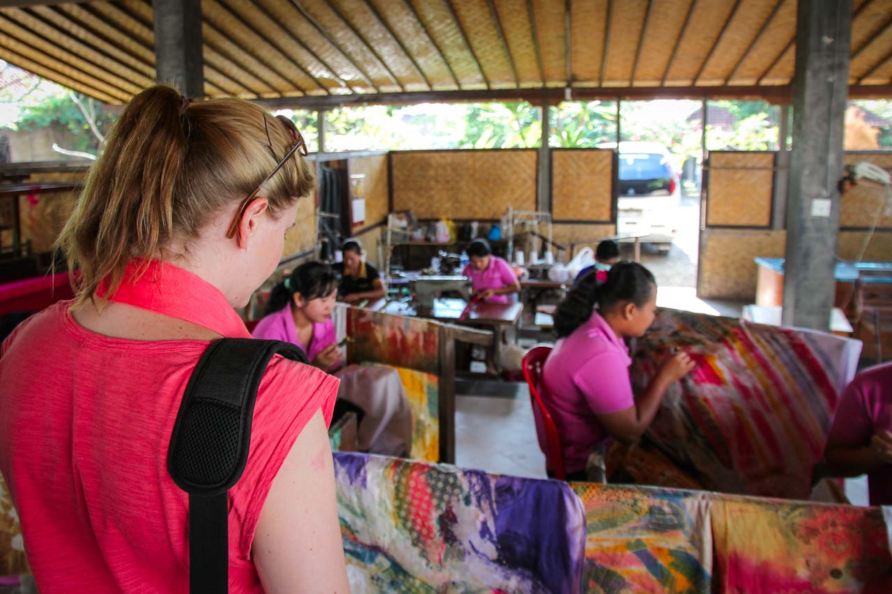 Watching women applying wax to fabric by hand in a Batik workshop