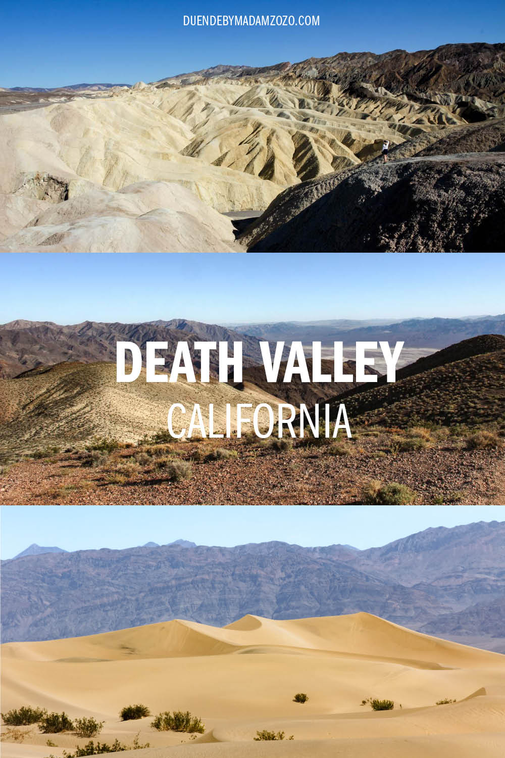 Cinematic images of Death Valley National Park landscapes with the title "Death Valley, California"