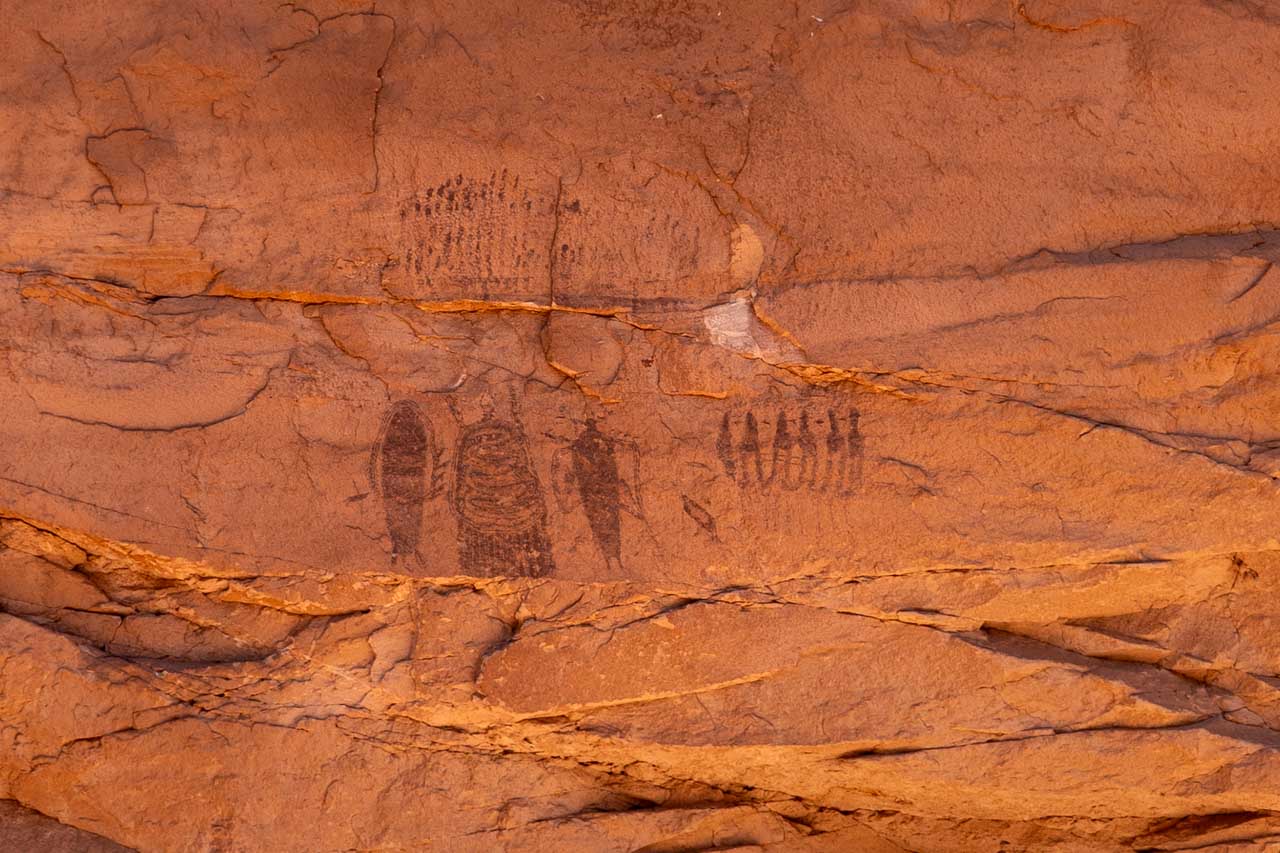 Pictographs on red rock in Moab