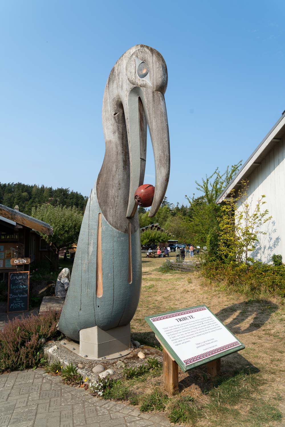 Wooden pelican sculpture