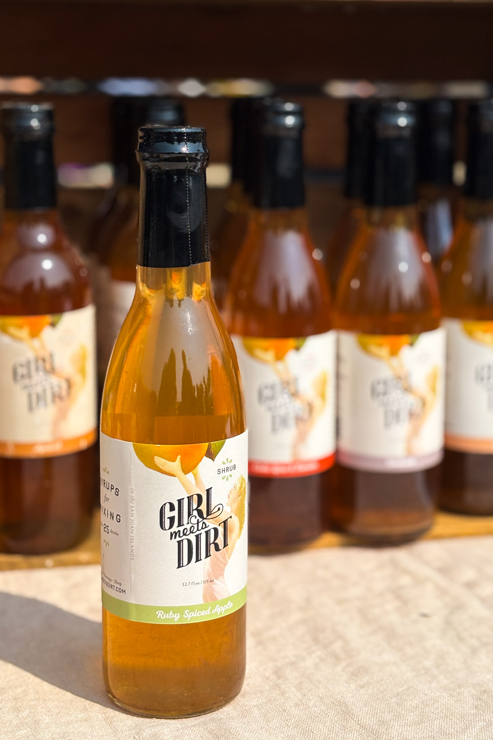 Bottles of Girl Meets Dirt shrubs on sale at Farmers' Market