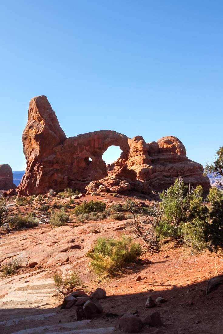 Turret arch in the morning light, viewed against blue sky