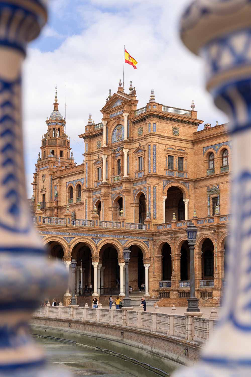 Image of Plaza de España architecture with bridge in foreground