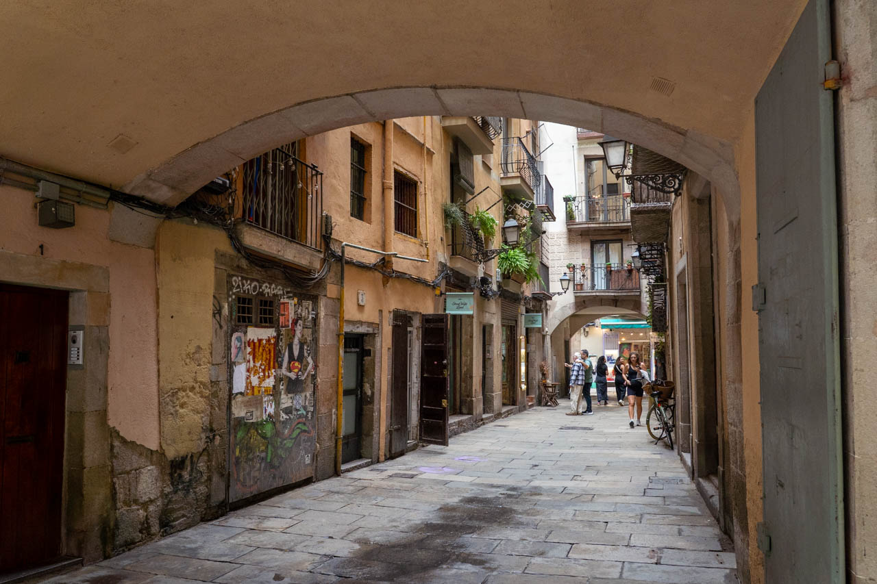 El Born street viewed through arched opening