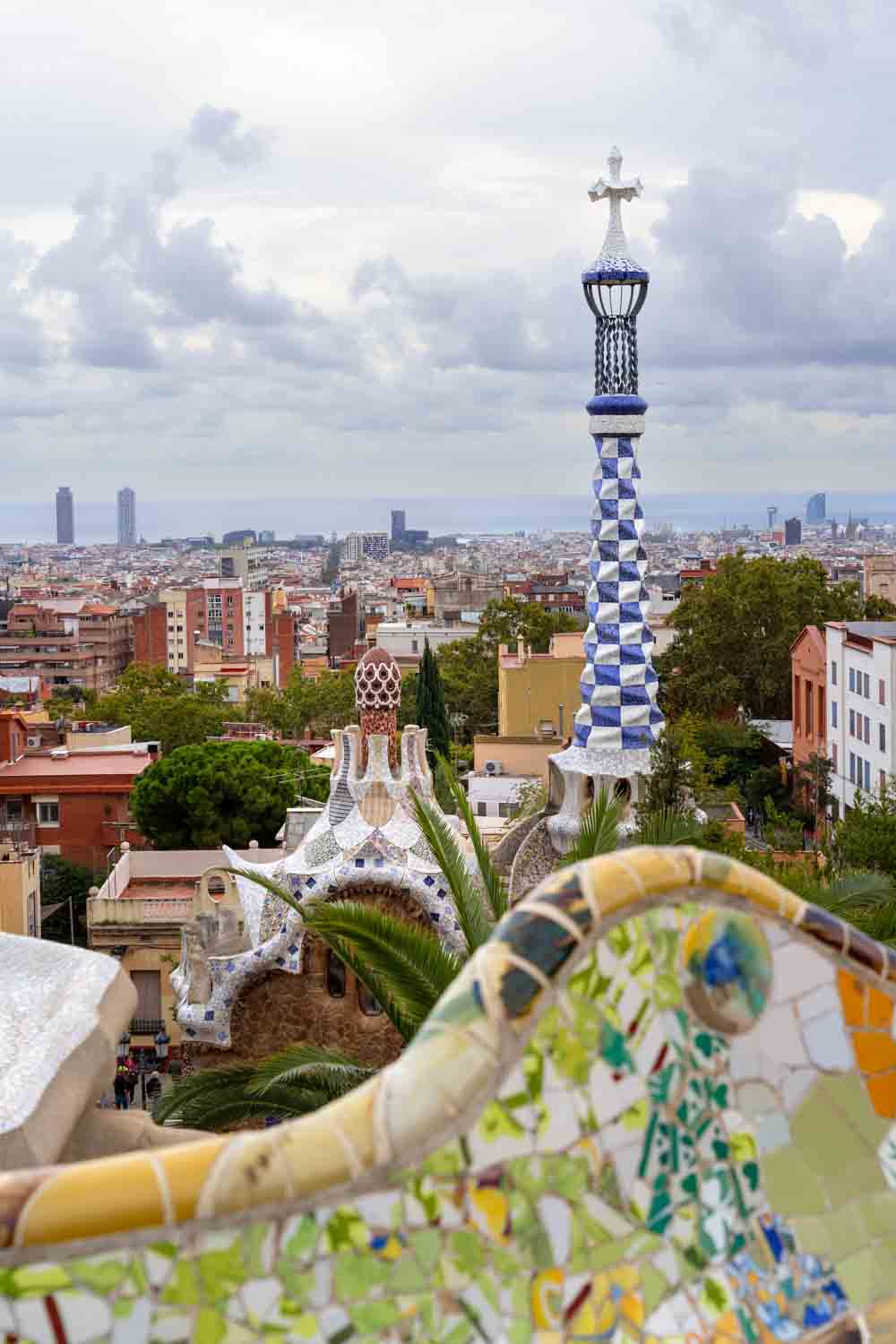 Mosaics overlooking Barcelona at Park Güell