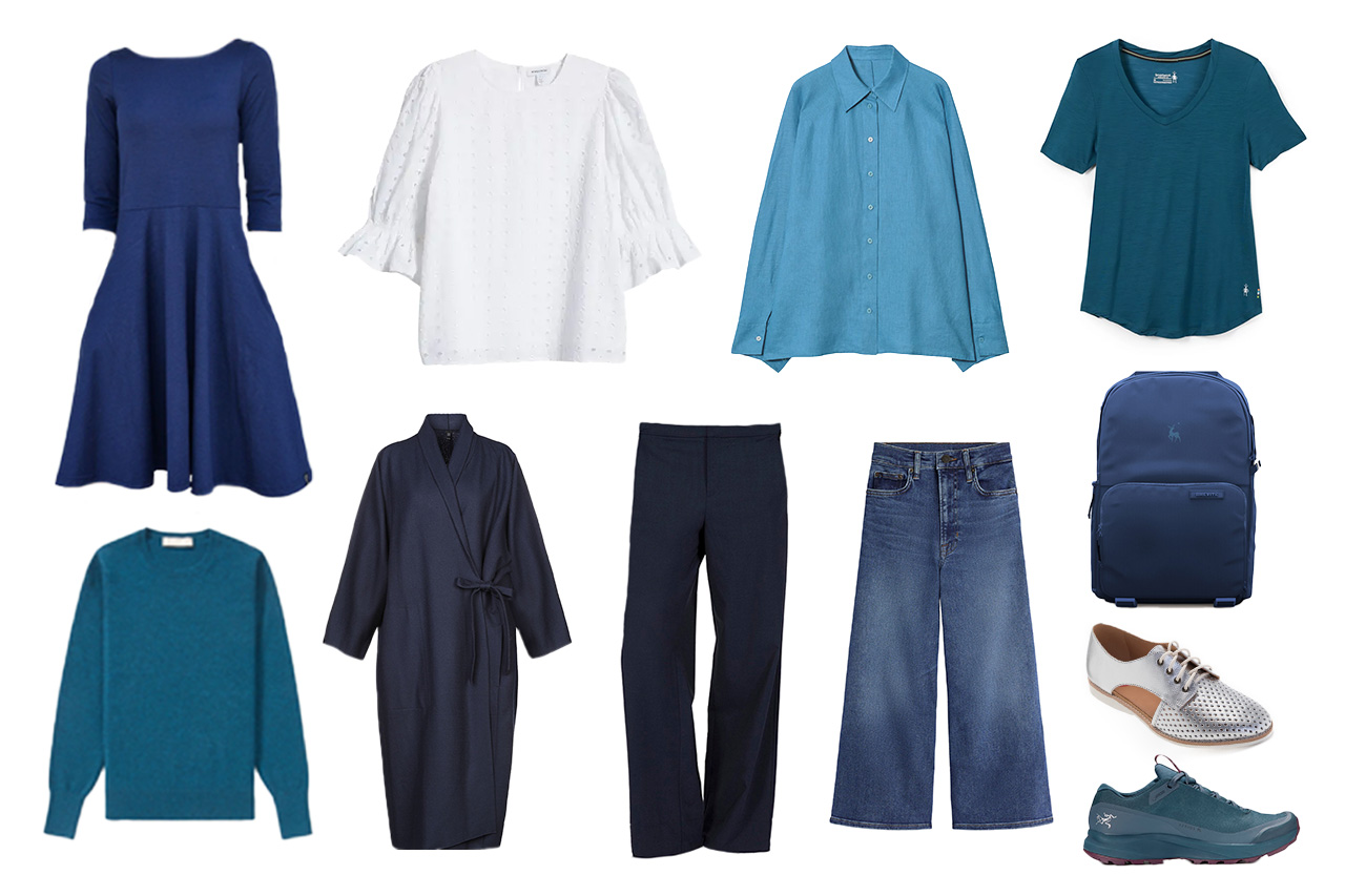 Flatlay of clothing and accessories as an example of what to wear in Spain in spring