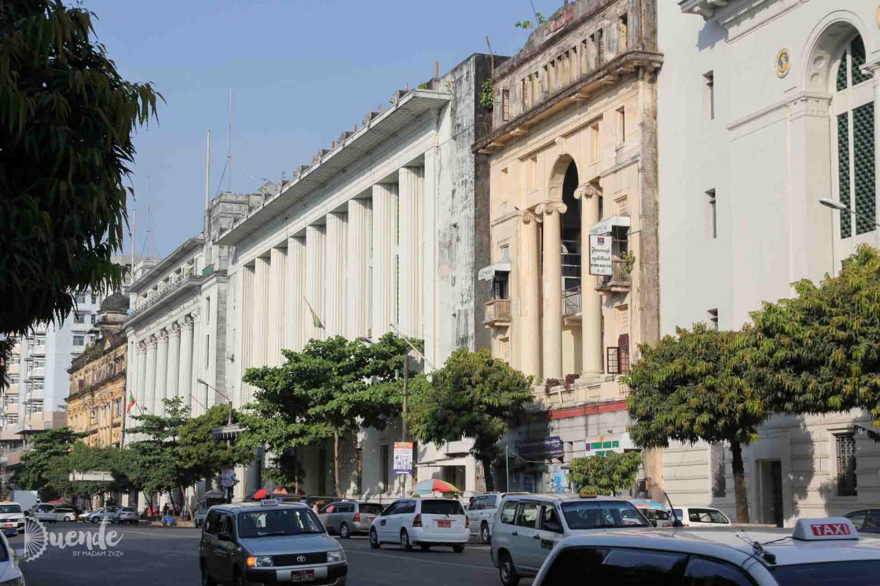 Colonial streetscape of Yangon, Myanmar