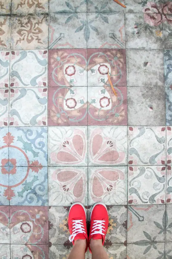 Faded decorative tiles in the garden