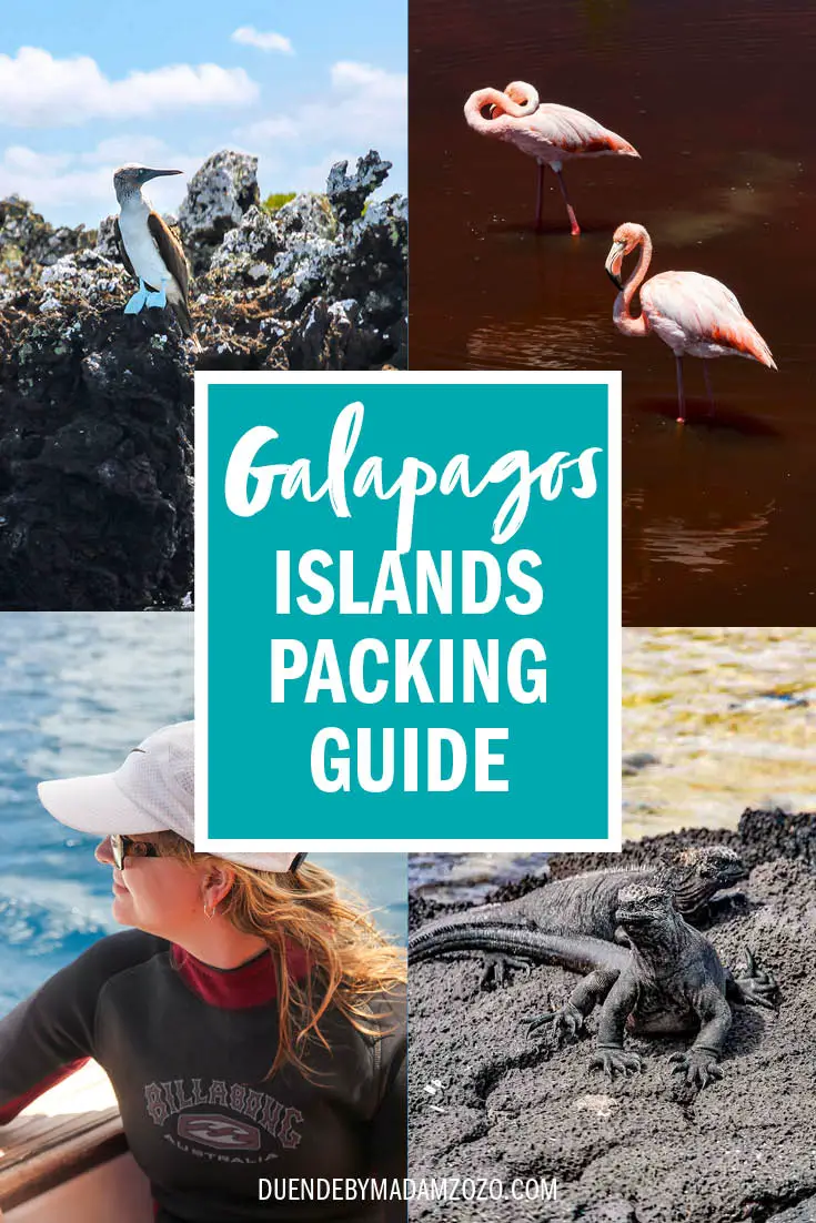 Collage of Galapagos Island photos with text overlay reading: Galapagos Islands Packing Guide