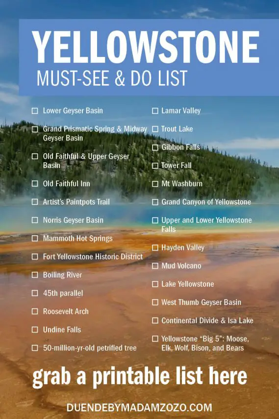 Things to do in Yellowstone National Park Checklist
