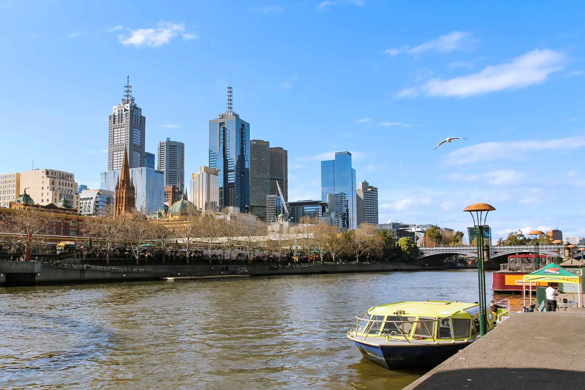 View to Melbourne city skyline across Yarra River