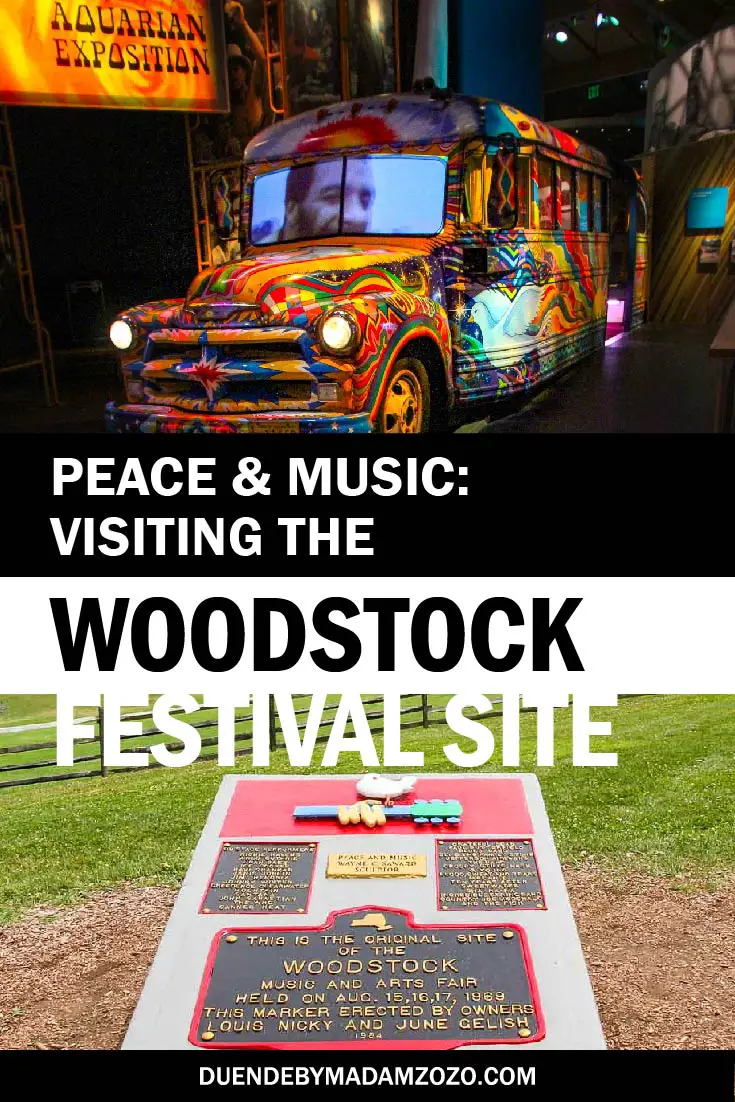 Images from the Woodstock Festival site with text overlay "Peace & Music: Visiting the Woodstock Festival Site"