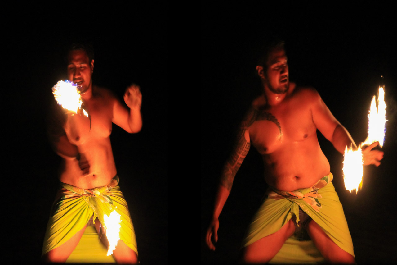 Fire dancer performing at night