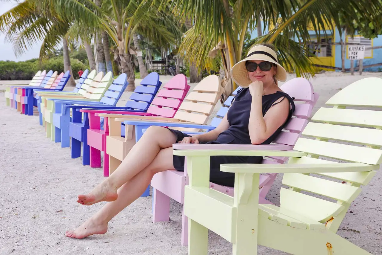 Coloured beach chairs on Caye Caulker