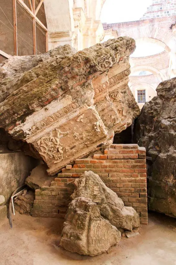 Huge blocks of crumbled ceiling in the ruins of Catedral de San José