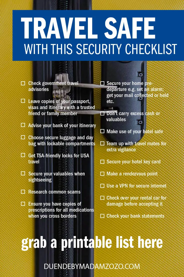 Checklist with title "Travel safe with this security checklist"